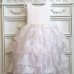 Solid White Ruffle Layered Girls Long Dress 6